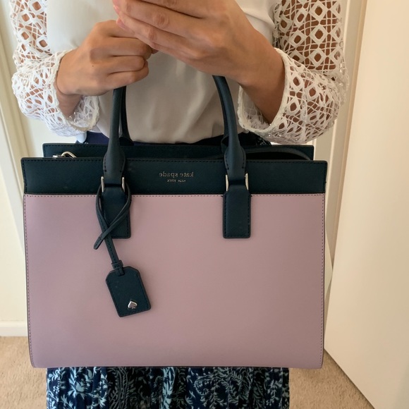 KATE SPADE LARGE SATCHEL LAVENDER NAVY CAMERON - Picture 4 of 8